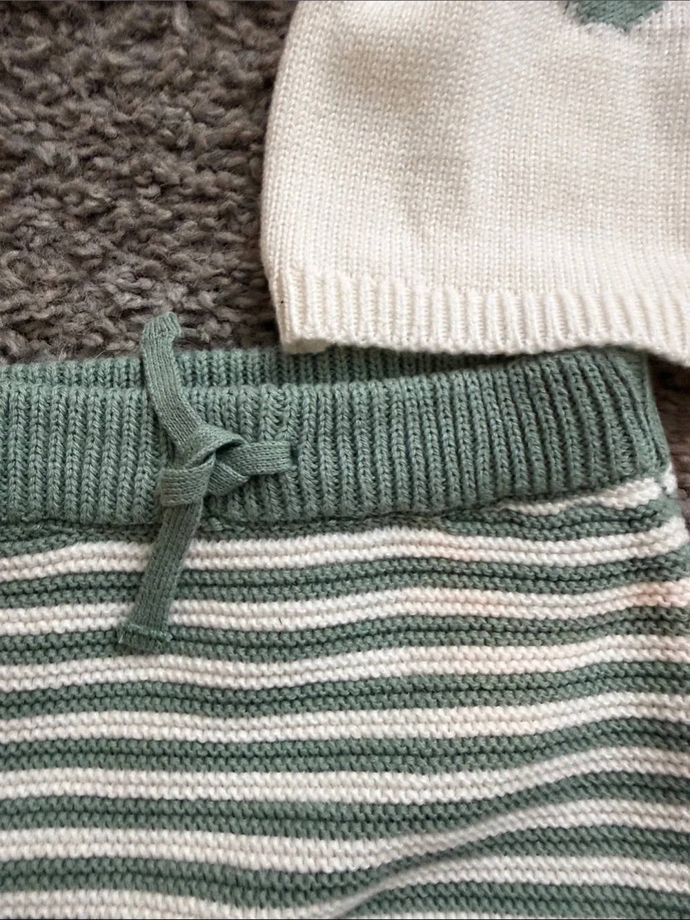 Carter's Cream Sweater with Sage Clover & Sage-Striped Knit Pants